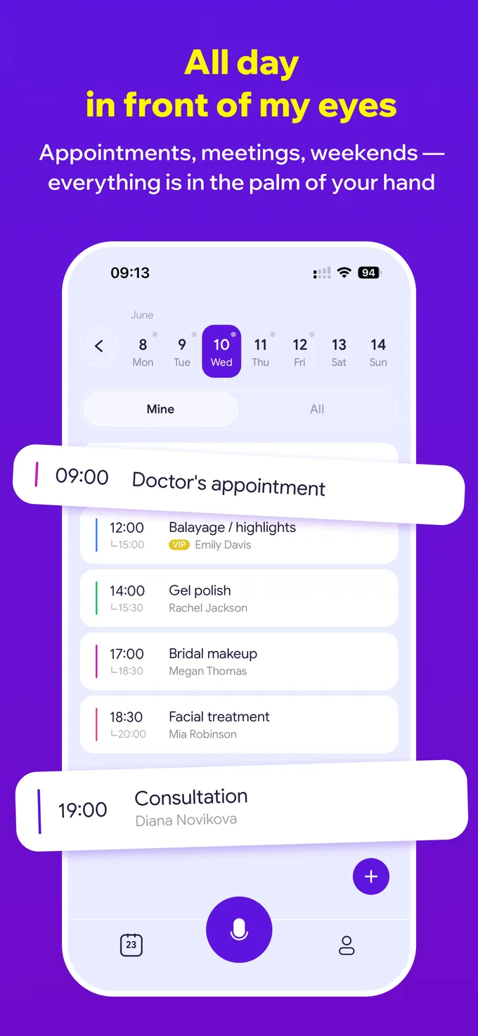 Beauty salon booking calendar in the Easy BeeZy app